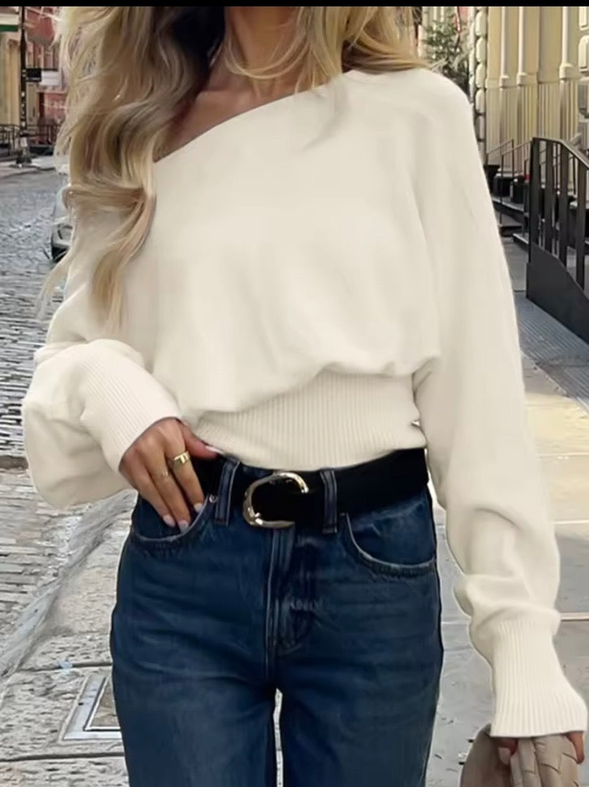 Solid Knitted Off-Shoulder Sweater